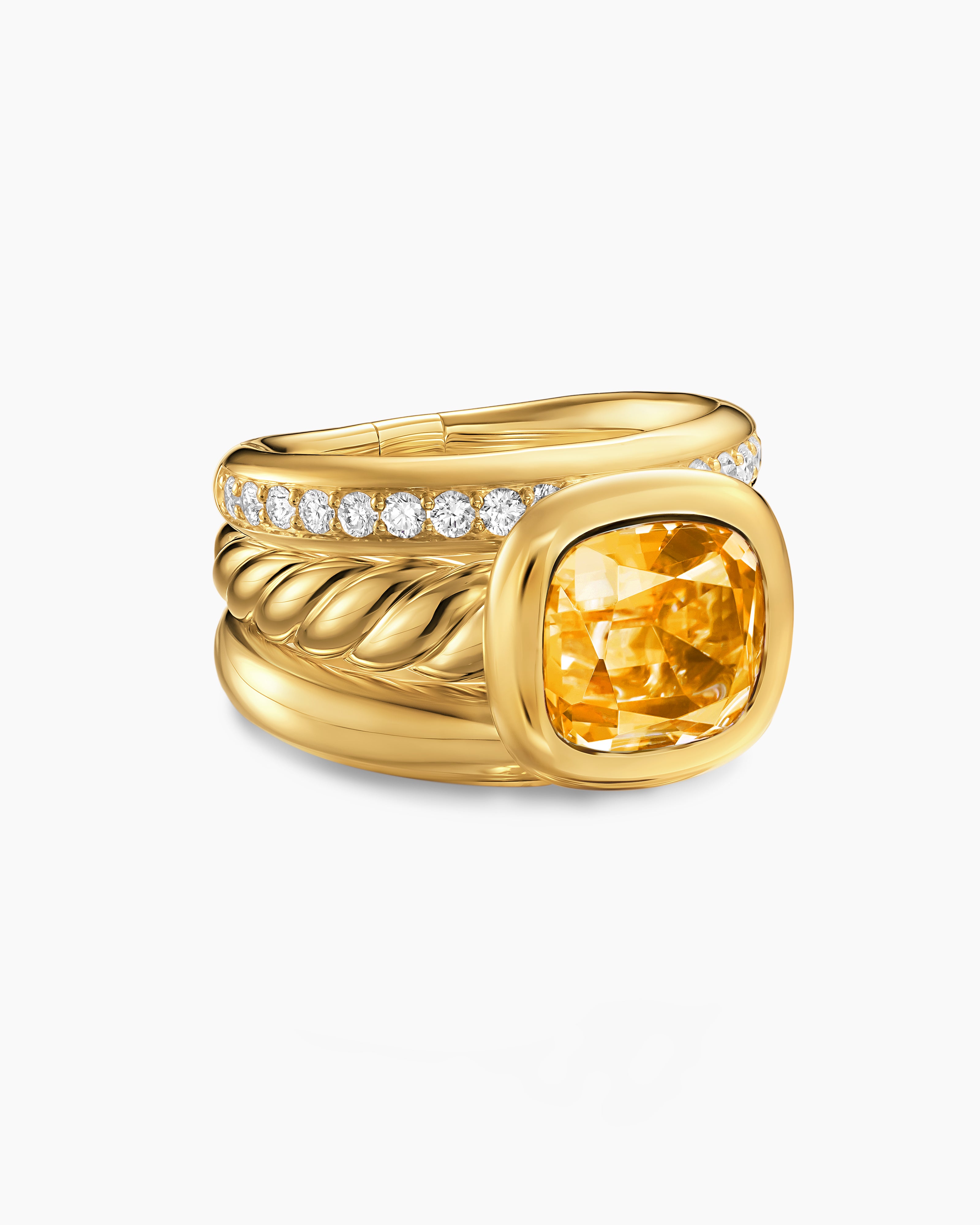 Womens DY Mercer Color Three Row Stone Ring in 18K Yellow Gold with Diamonds, 12mm