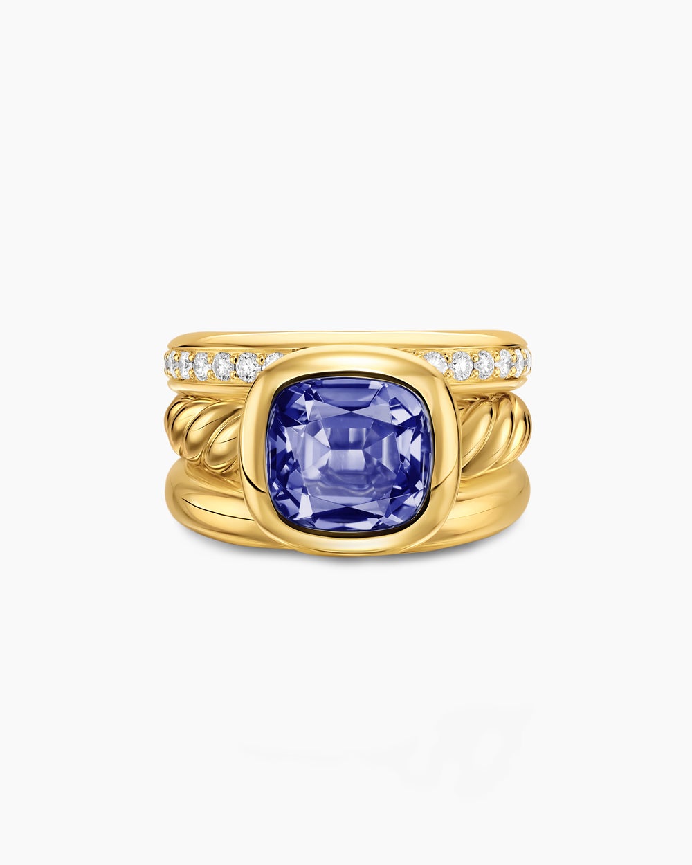 Womens DY Mercer Color Three Row Stone Ring in 18K Yellow Gold with Diamonds, 12mm