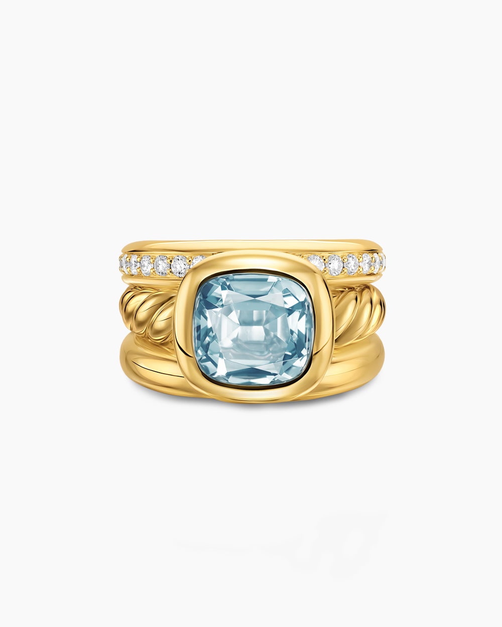 Womens DY Mercer Color Three Row Stone Ring in 18K Yellow Gold with Diamonds, 12mm
