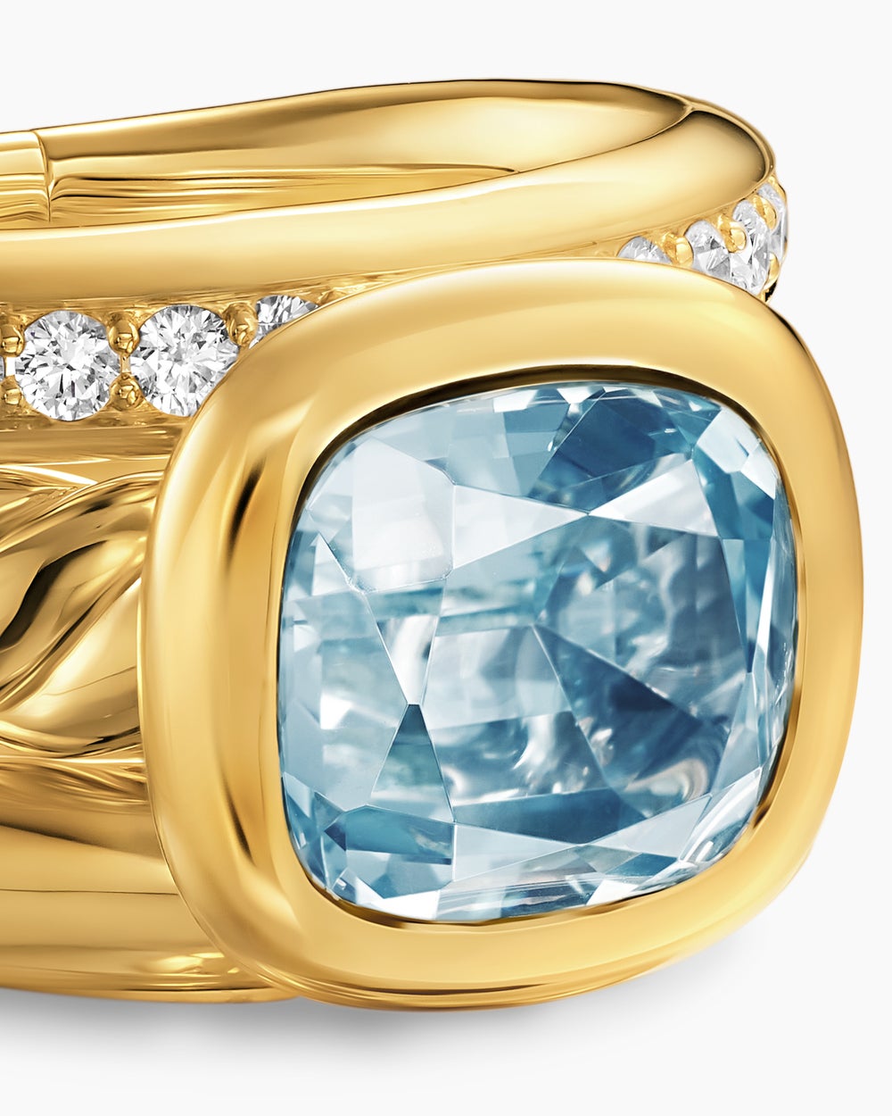 Womens DY Mercer Color Three Row Stone Ring in 18K Yellow Gold with Diamonds, 12mm