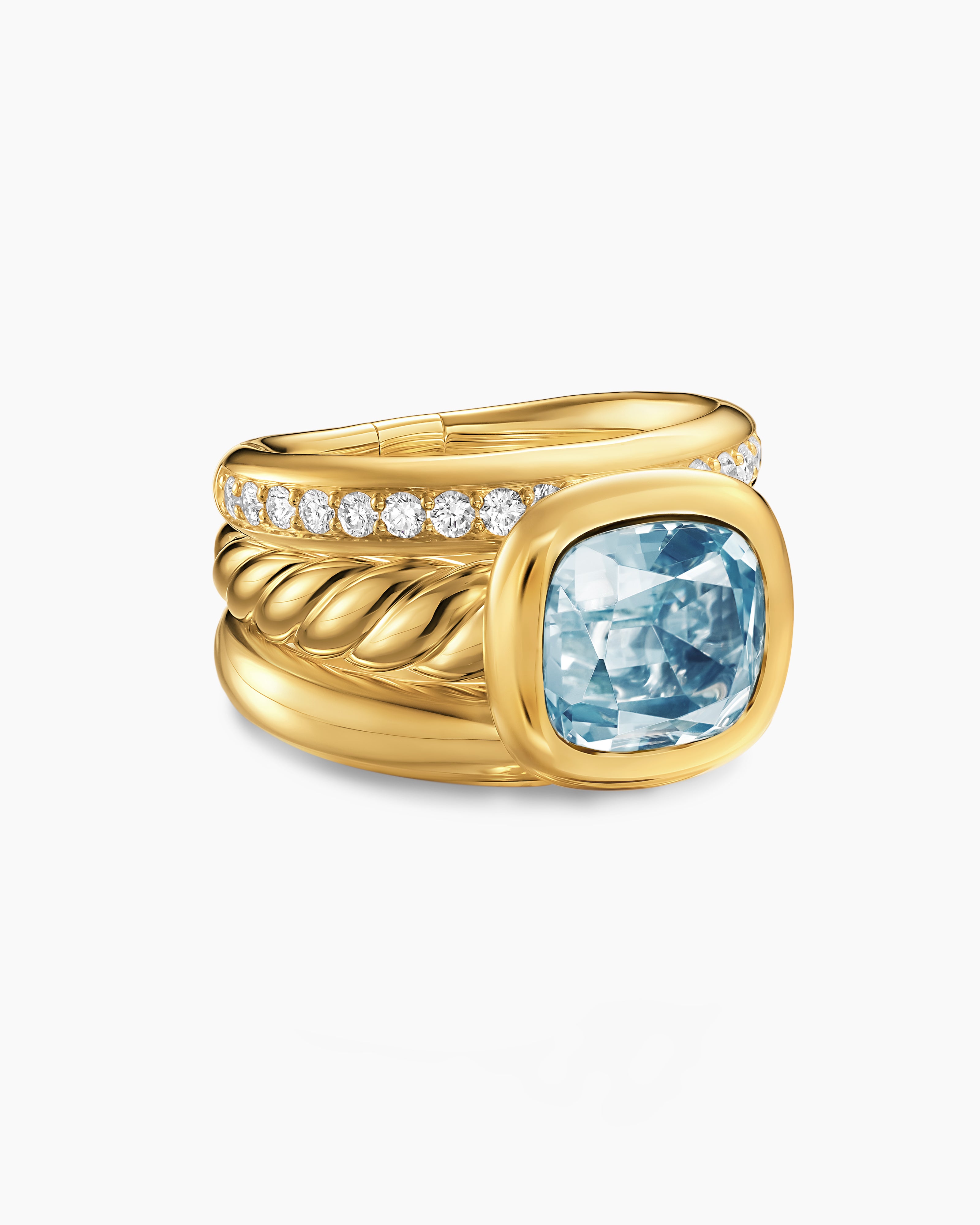 Womens DY Mercer Color Three Row Stone Ring in 18K Yellow Gold with Diamonds, 12mm