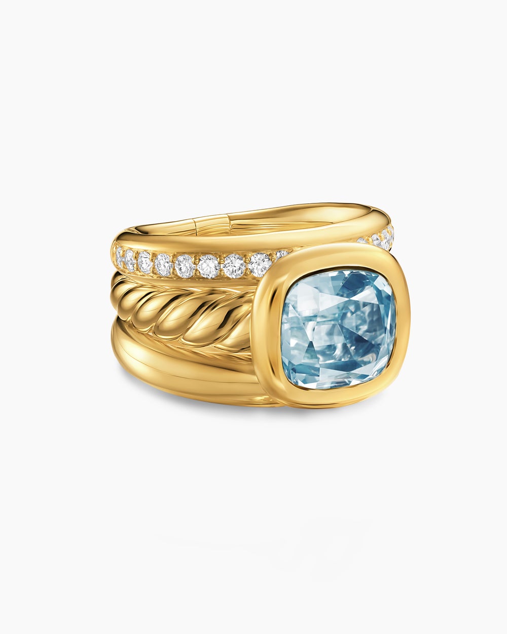 Womens DY Mercer Color Three Row Stone Ring in 18K Yellow Gold with Diamonds, 12mm