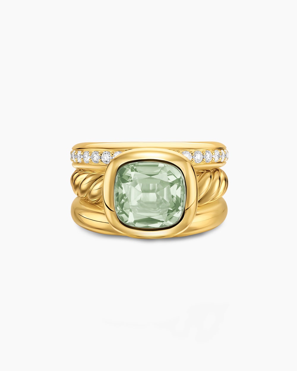 Womens DY Mercer Color Three Row Stone Ring in 18K Yellow Gold with Diamonds, 12mm
