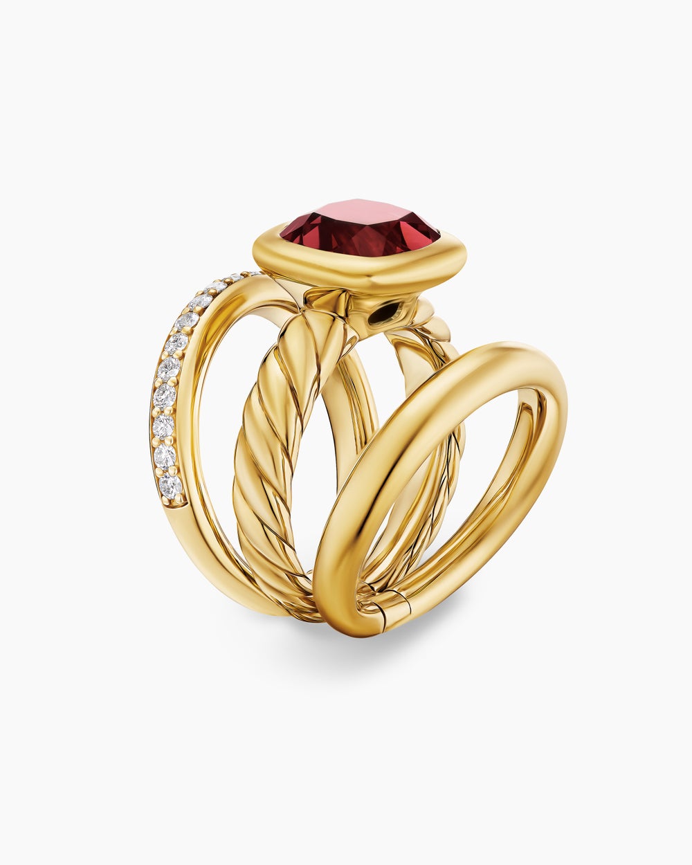 Womens DY Mercer Color Three Row Stone Ring in 18K Yellow Gold with Diamonds, 12mm