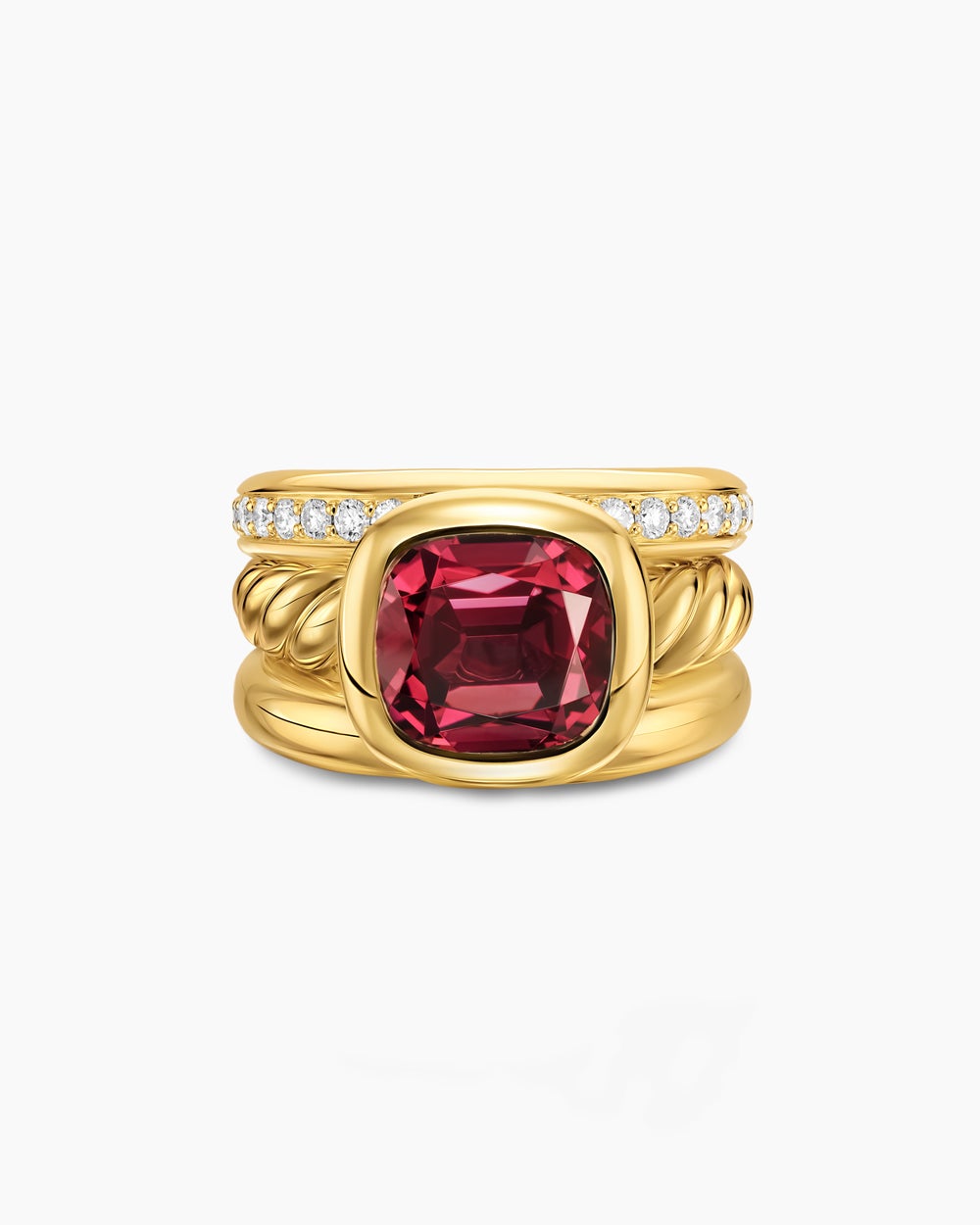 Womens DY Mercer Color Three Row Stone Ring in 18K Yellow Gold with Diamonds, 12mm