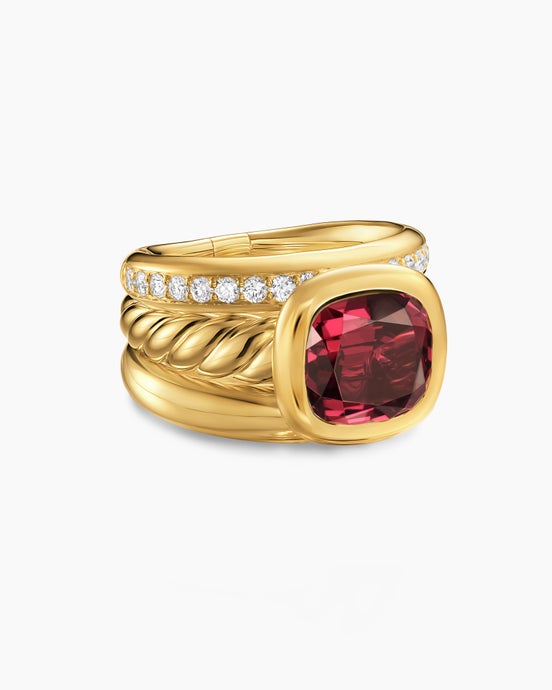 DY Mercer Color Three Row Stone Ring in 18K Yellow Gold with Diamonds, 12mm