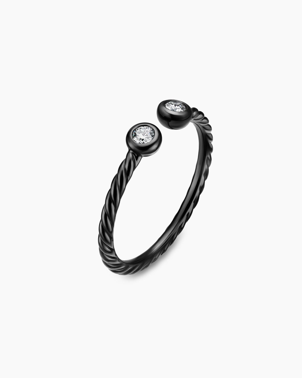 Womens Cable Open Round Ring in Black Titanium with Diamonds, 1.7mm