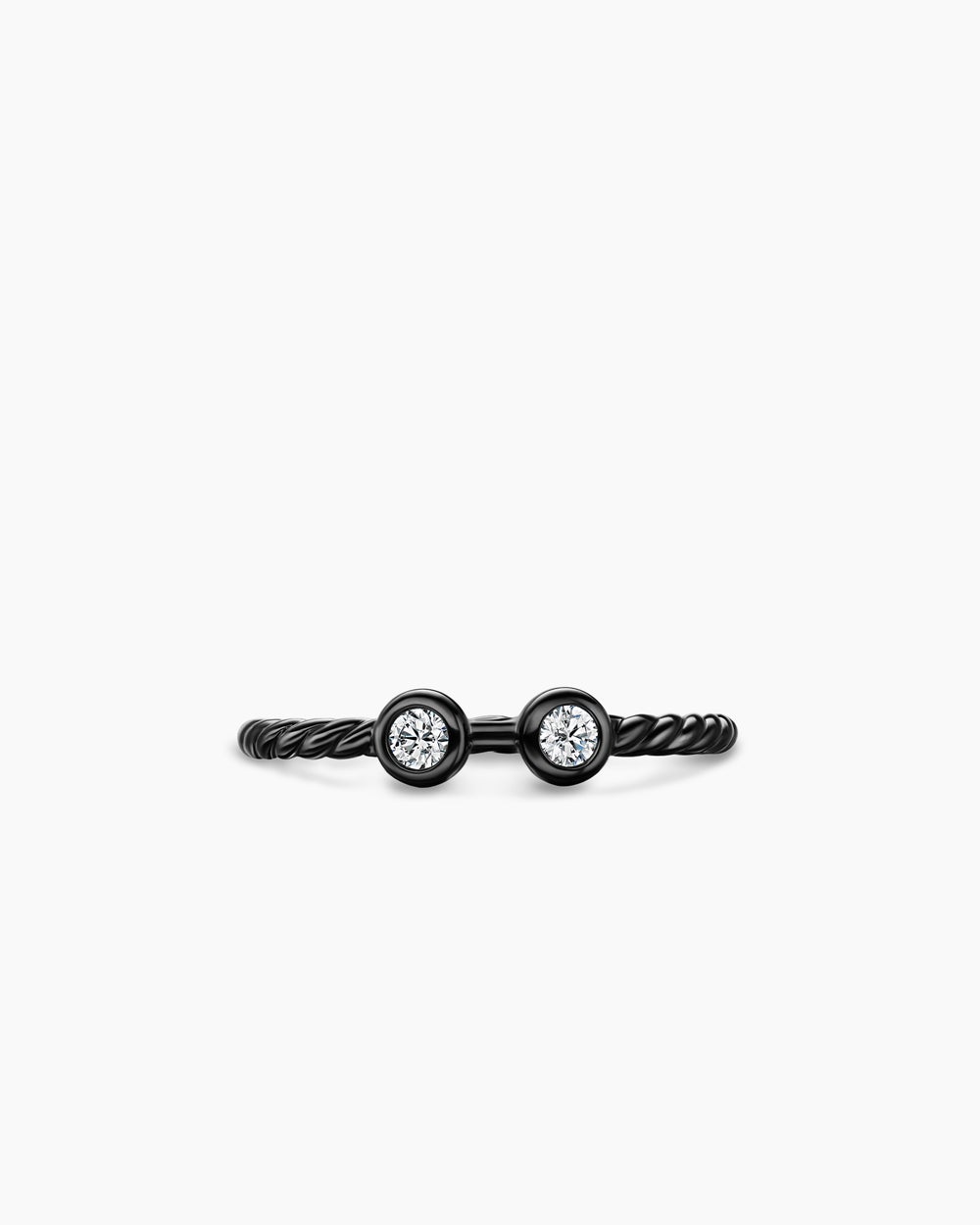 Womens Cable Open Round Ring in Black Titanium with Diamonds, 1.7mm