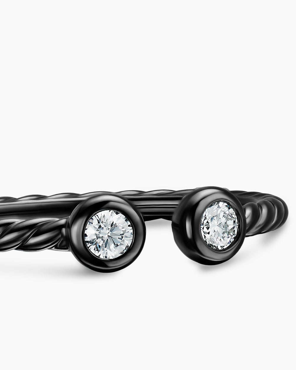 Womens Cable Open Round Ring in Black Titanium with Diamonds, 1.7mm