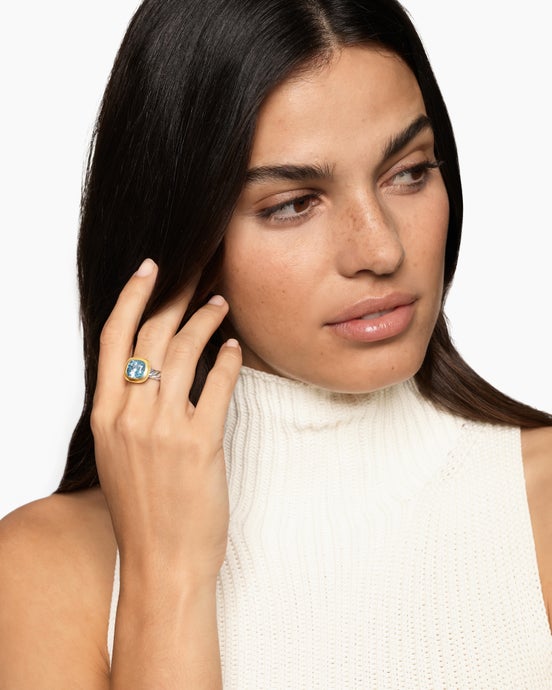 DY Mercer® Color Stone Ring in Sterling Silver with 18K Yellow Gold and Sky Blue Topaz, 10mm