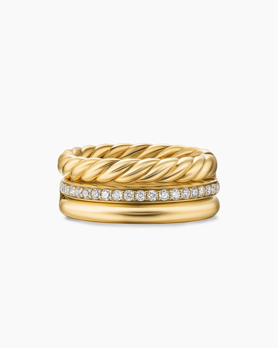 DY Mercer Three Row Ring in 18K Yellow Gold with Diamonds, 8.9mm