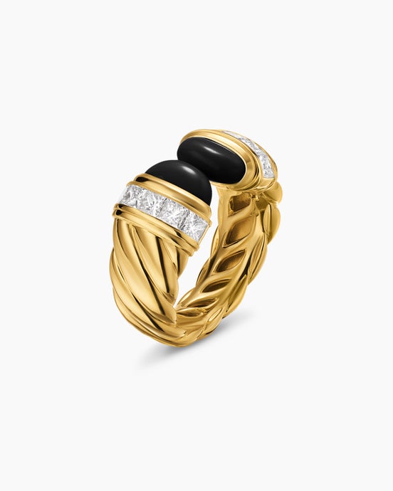 Sculpted Cable Open Cocktail Ring in 18K Yellow Gold with Diamonds, 12.4mm