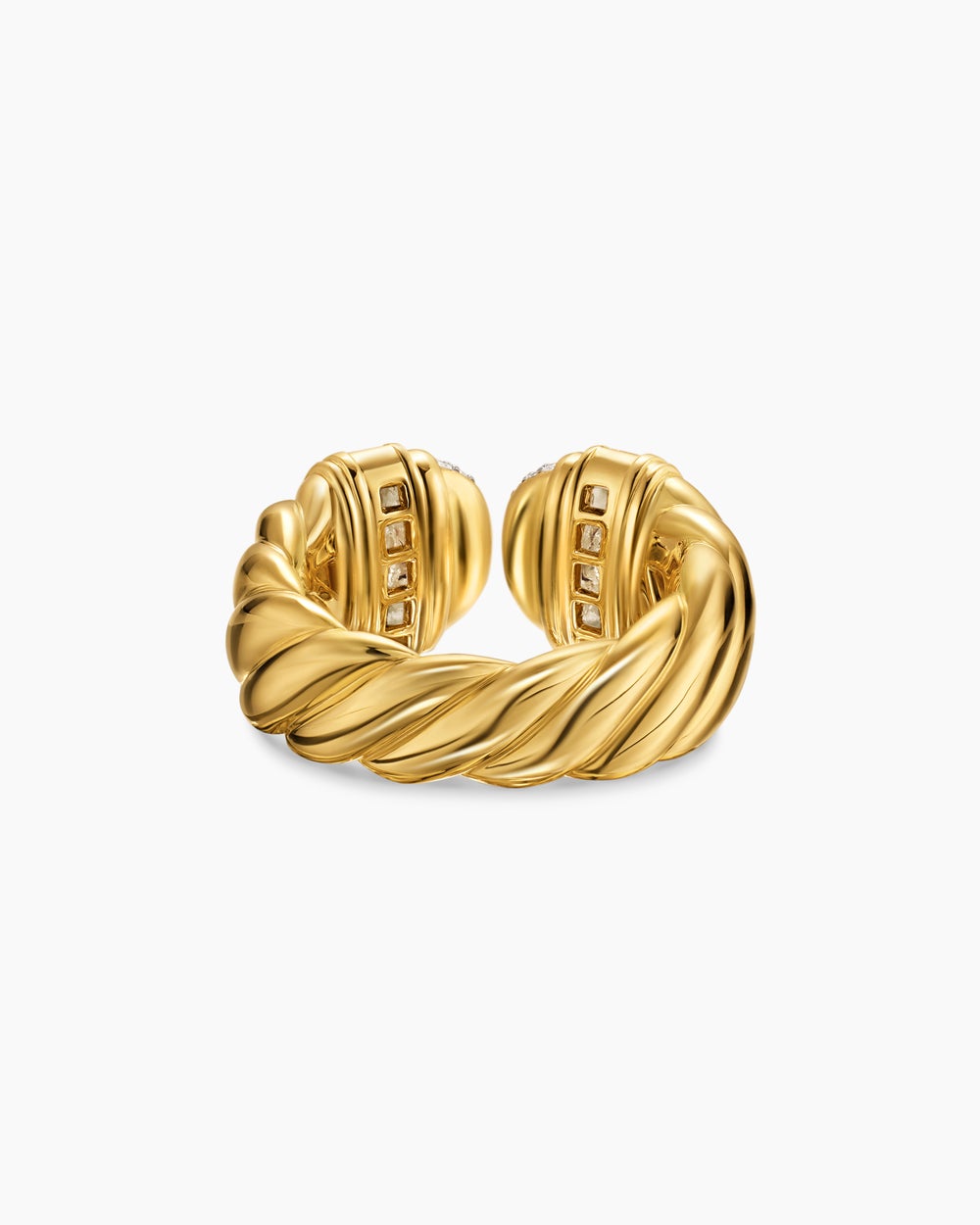 Womens Sculpted Cable Open Cocktail Ring in 18K Yellow Gold with Diamonds, 12.4mm