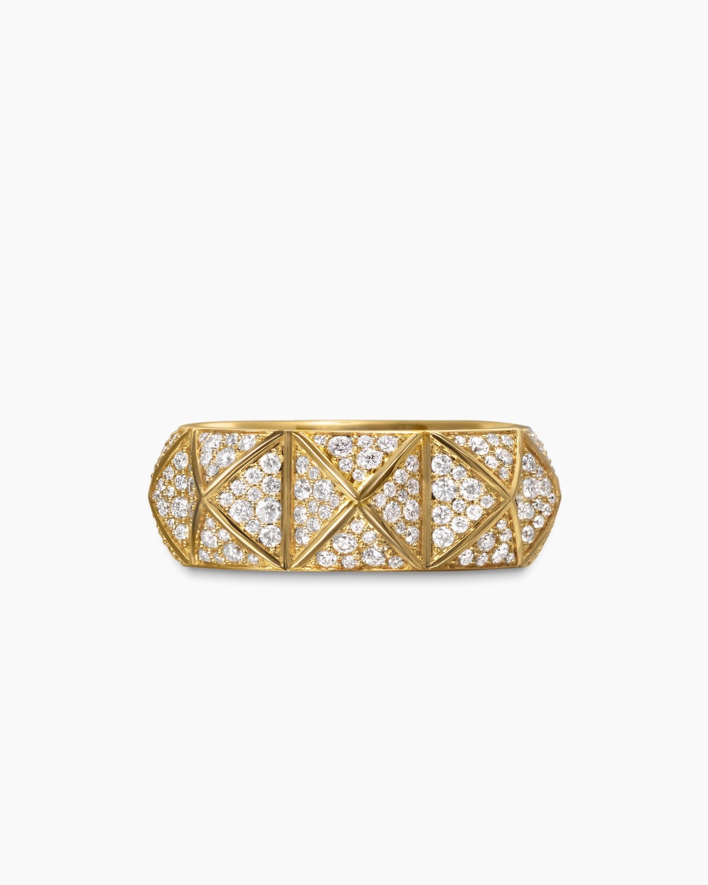 Womens Pyramid Band Ring in 18K Yellow Gold with Diamonds, 9mm