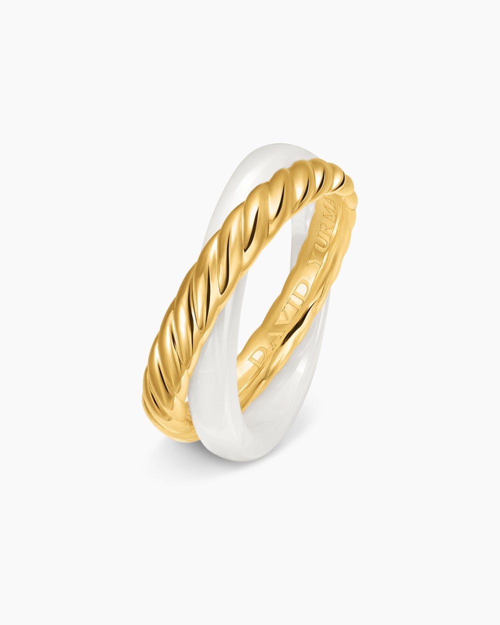 Womens Crossover Two Row Rotating Ring in 18K Yellow Gold with Ceramic, 7mm