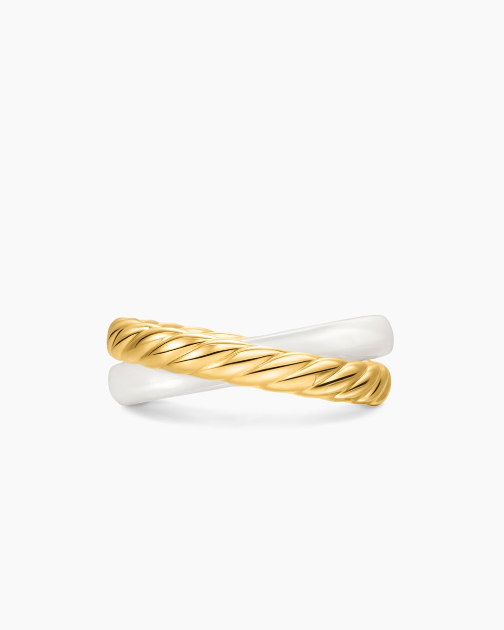 Womens Crossover Two Row Rotating Ring in 18K Yellow Gold with Ceramic, 7mm