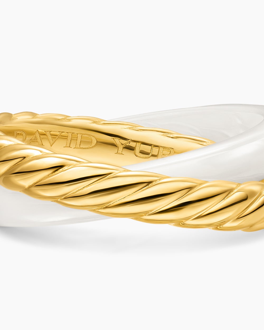 Womens Crossover Two Row Rotating Ring in 18K Yellow Gold with Ceramic, 7mm