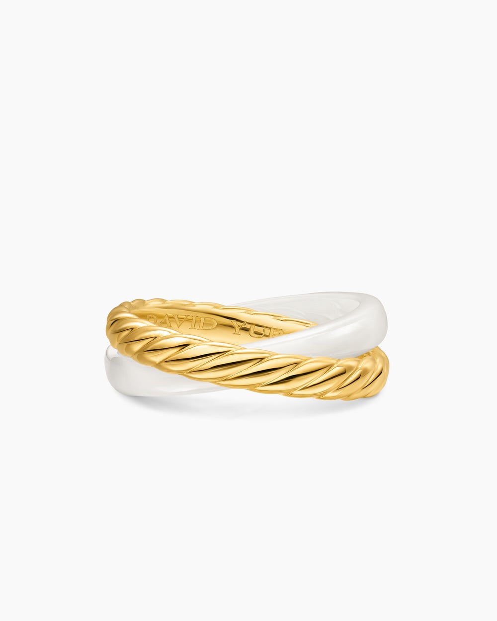 Womens Crossover Two Row Rotating Ring in 18K Yellow Gold with Ceramic, 7mm