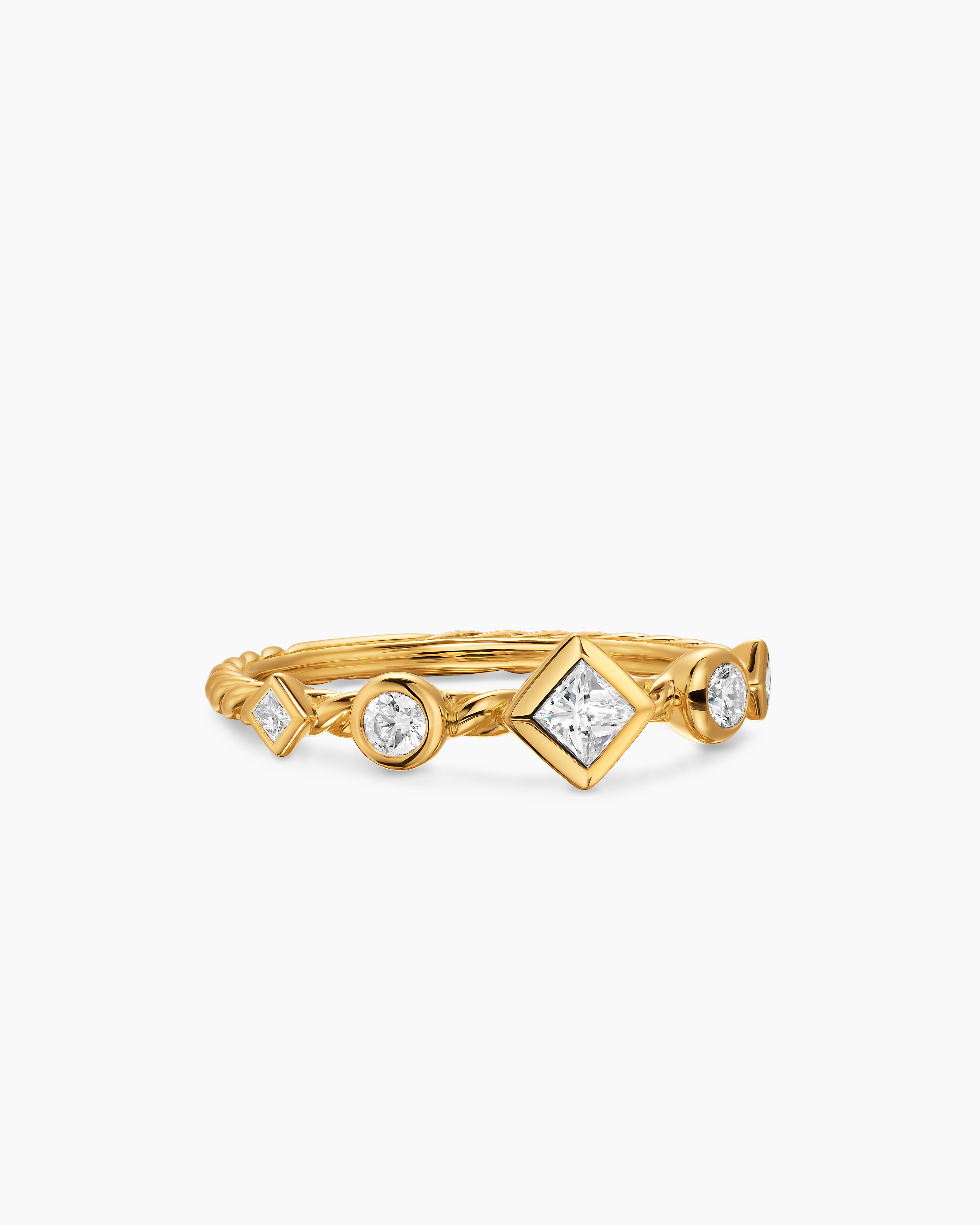 Womens Cable Band Ring in 18K Yellow Gold with Diamonds, 1.7mm