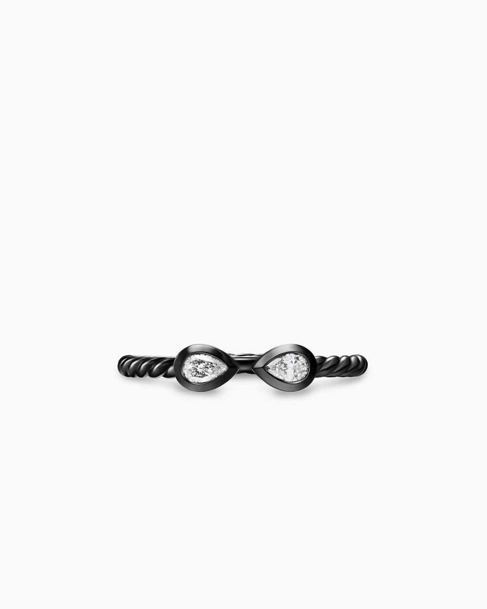 Womens Cable Open Pear Ring in Black Titanium with Diamonds, 1.7mm