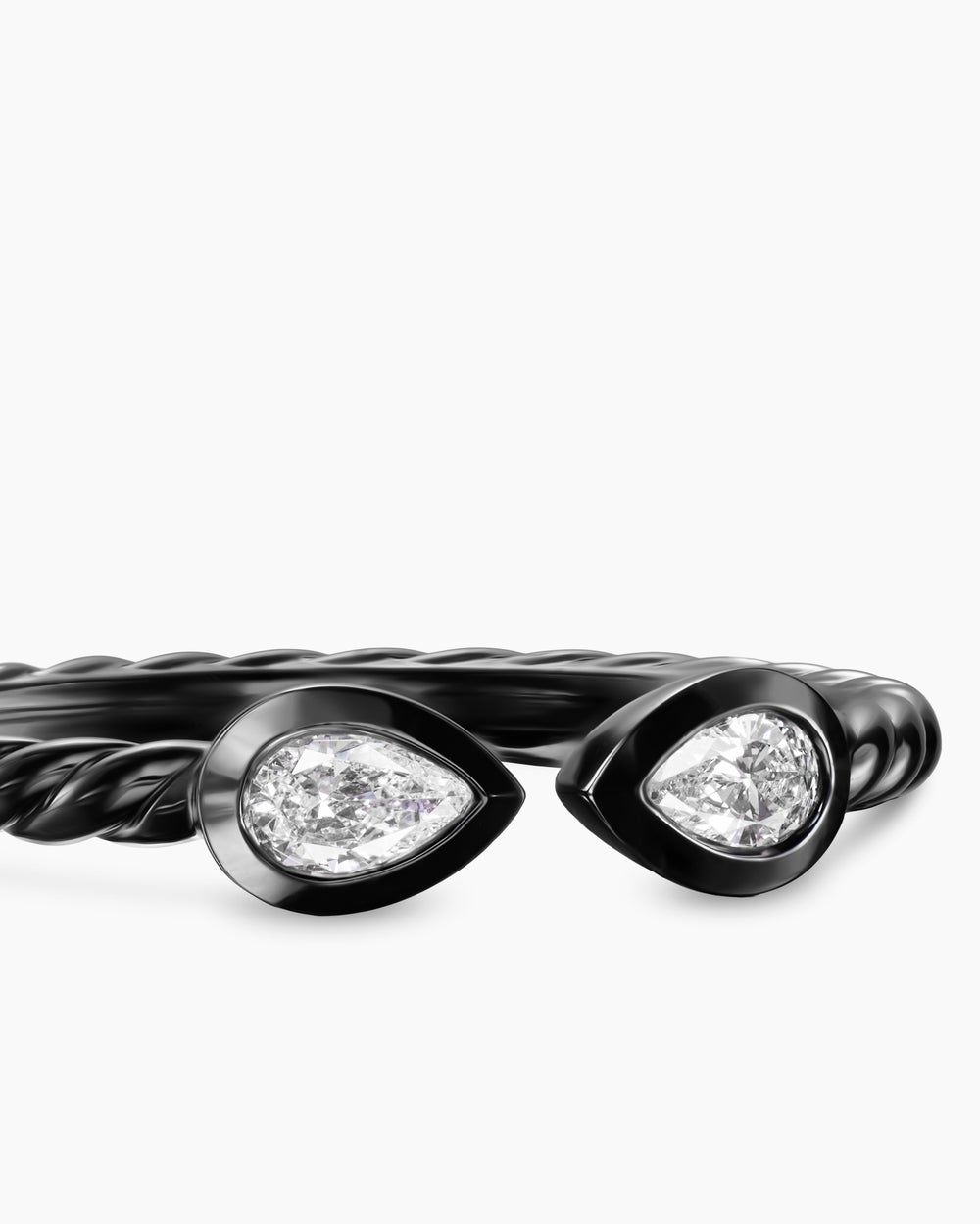 Womens Cable Open Pear Ring in Black Titanium with Diamonds, 1.7mm