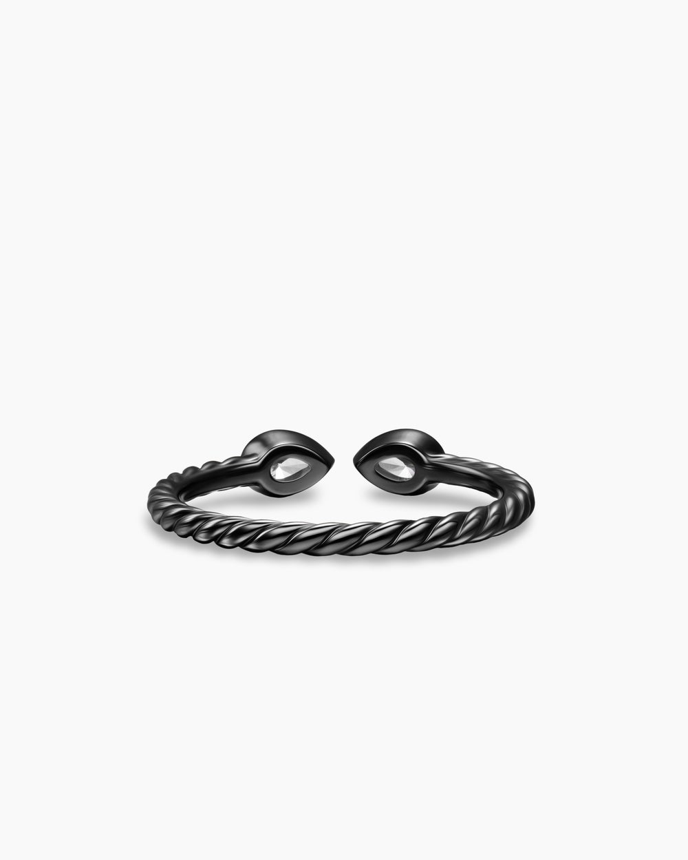 Womens Cable Open Pear Ring in Black Titanium with Diamonds, 1.7mm