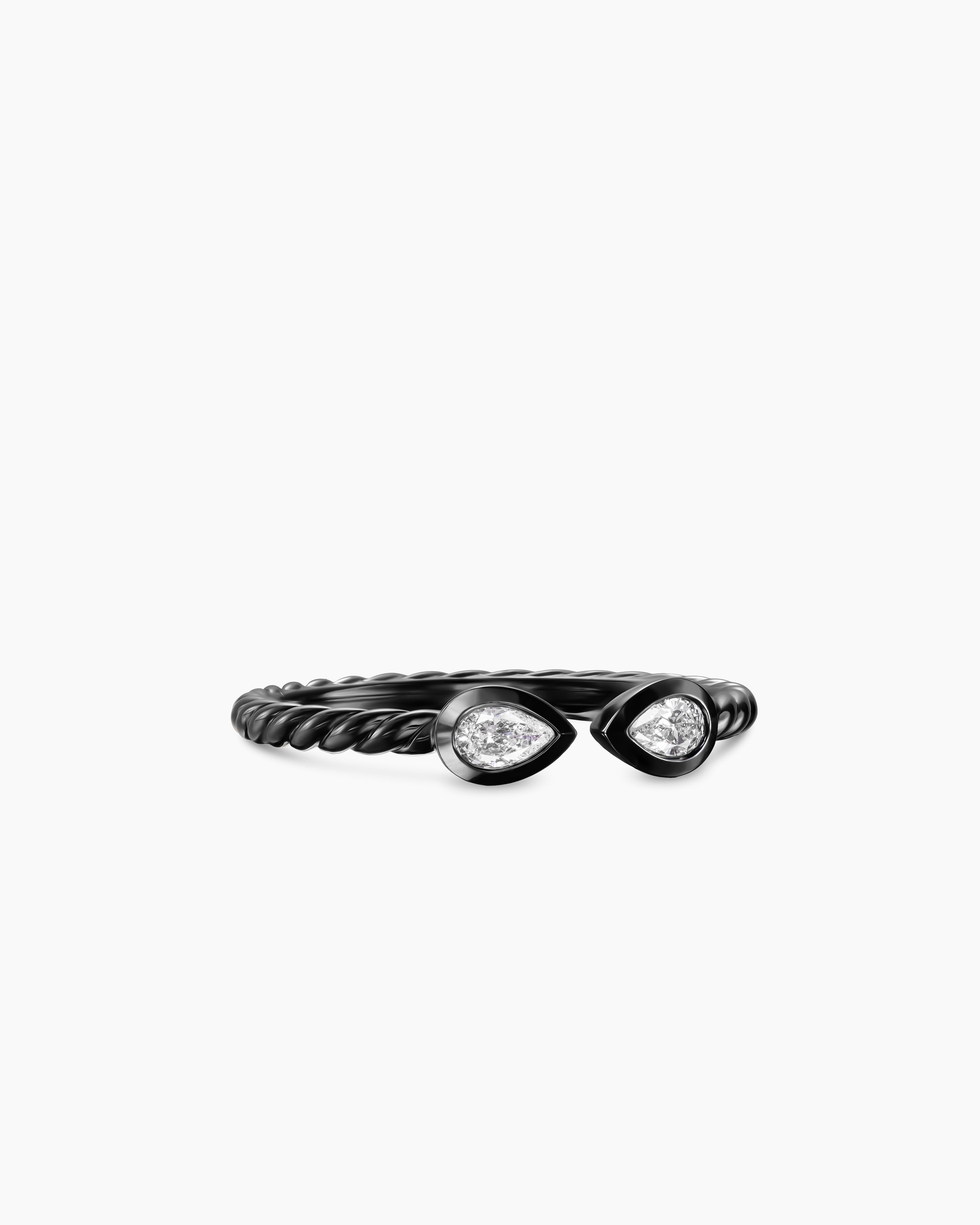 Womens Cable Open Pear Ring in Black Titanium with Diamonds, 1.7mm