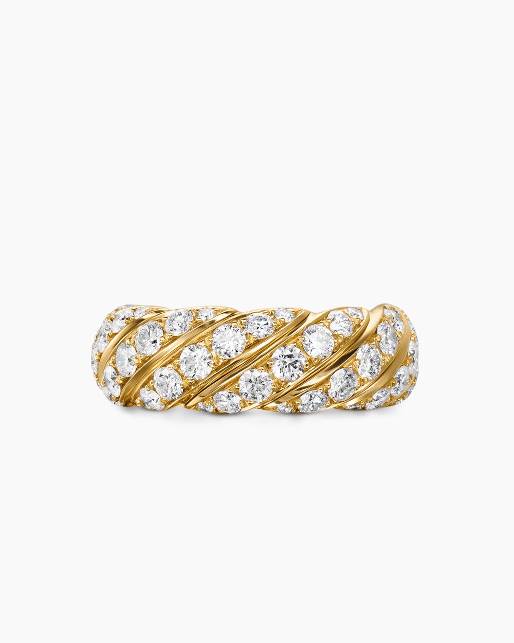 Womens Sculpted Cable Flex Band Ring in 18K Yellow Gold with Diamonds, 7.5mm