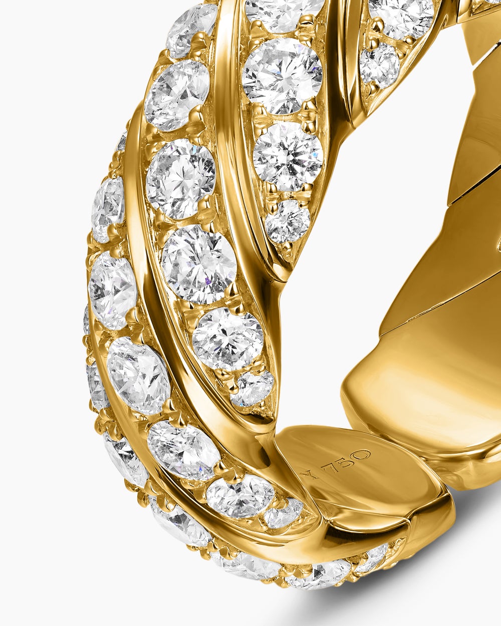 Womens Sculpted Cable Flex Band Ring in 18K Yellow Gold with Diamonds, 7.5mm