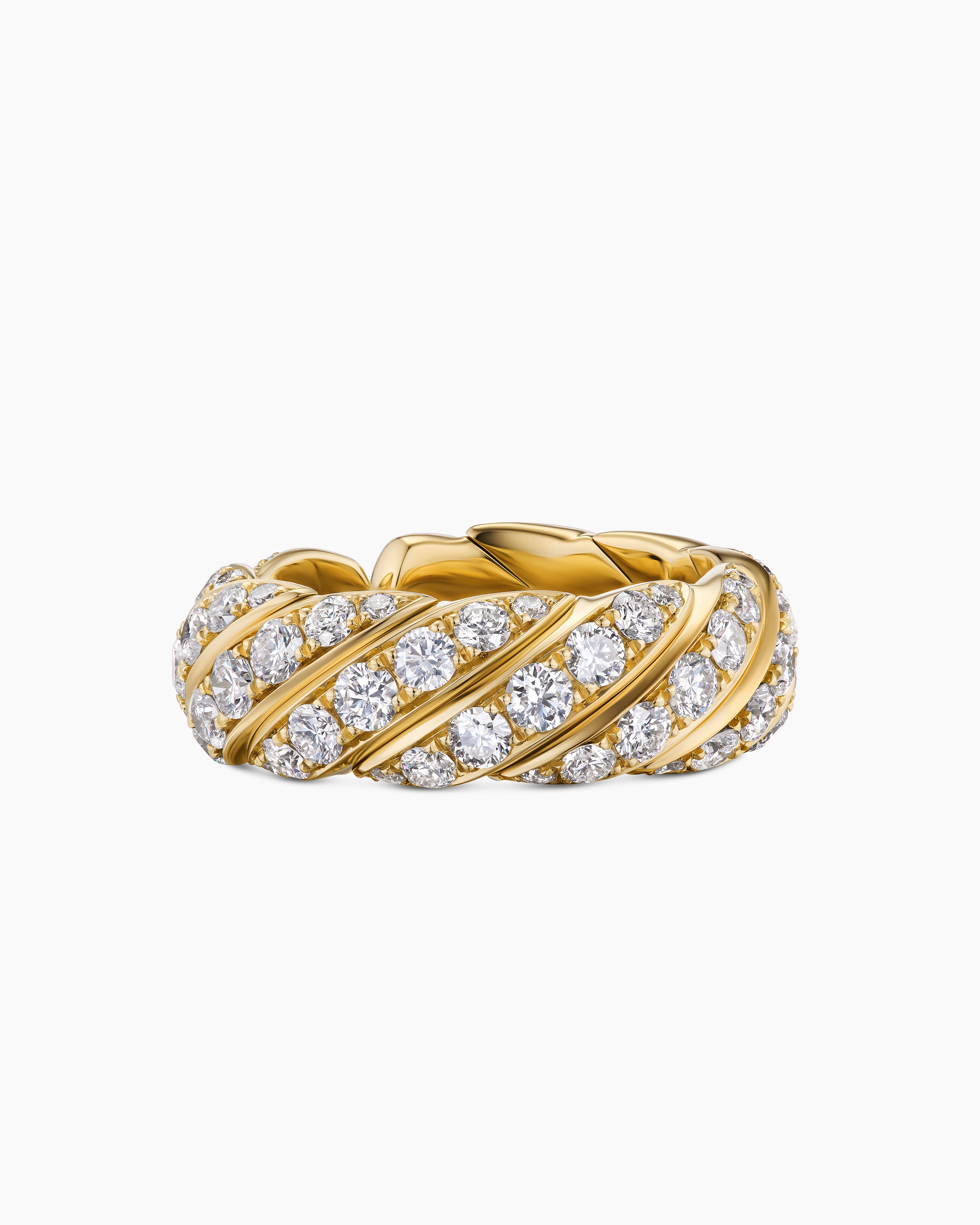 Womens Sculpted Cable Flex Band Ring in 18K Yellow Gold with Diamonds, 7.5mm
