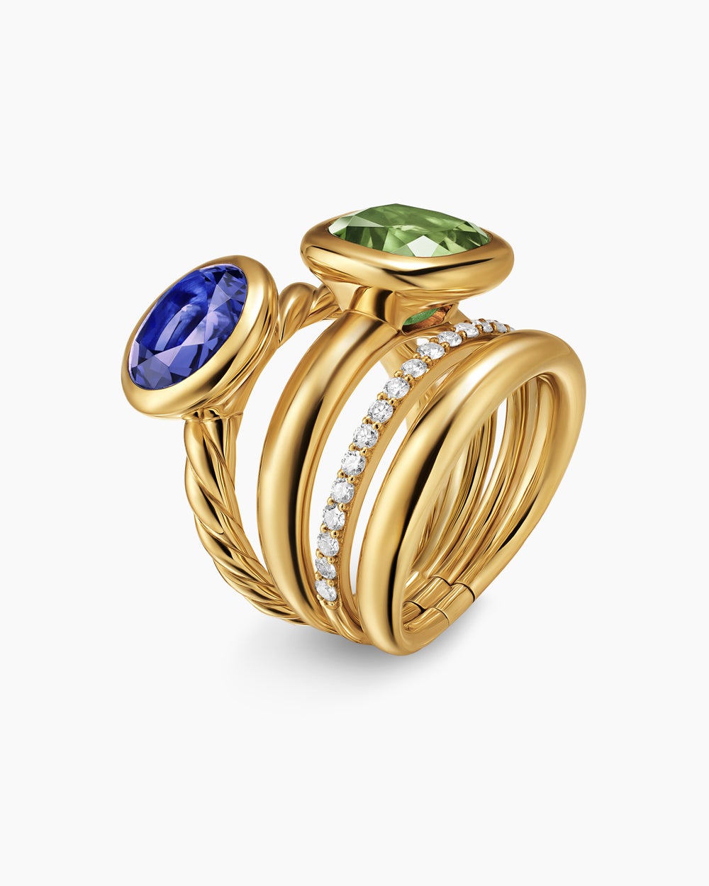 Womens DY Mercer Color Two Stone Cocktail Ring in 18K Yellow Gold with Diamonds, 17.7mm
