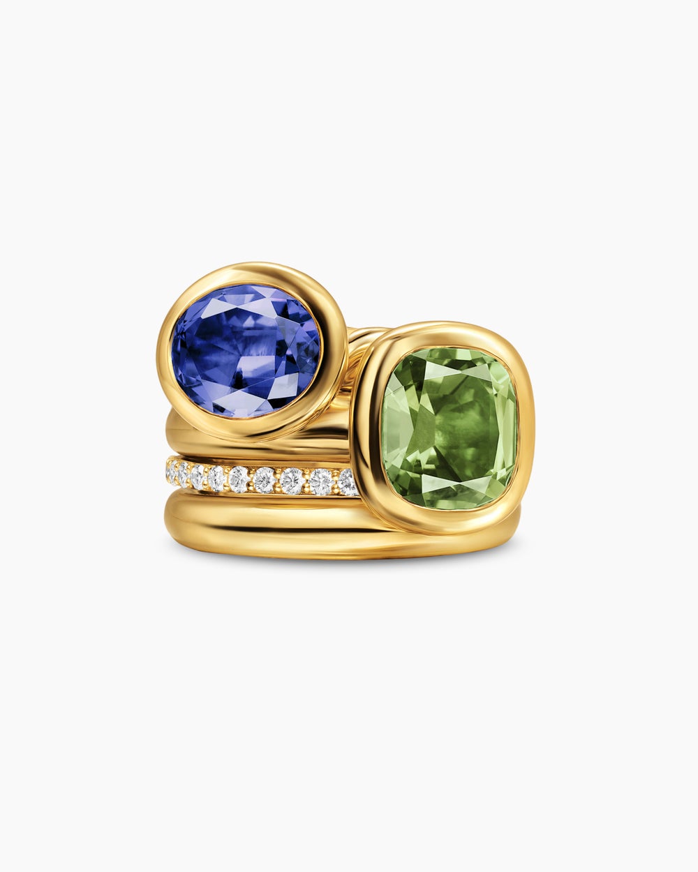 Womens DY Mercer Color Two Stone Cocktail Ring in 18K Yellow Gold with Diamonds, 17.7mm