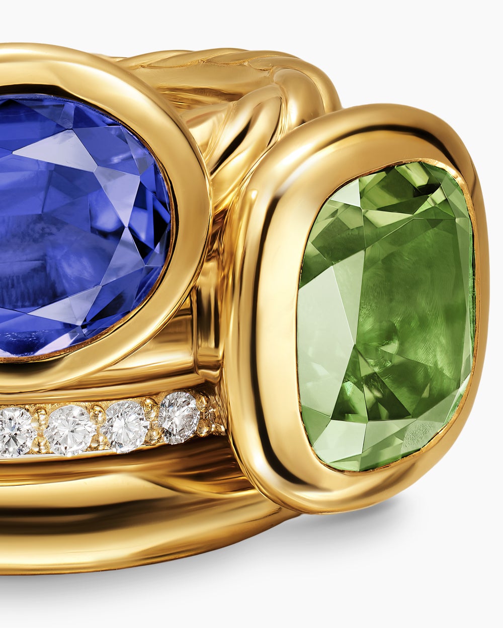Womens DY Mercer Color Two Stone Cocktail Ring in 18K Yellow Gold with Diamonds, 17.7mm