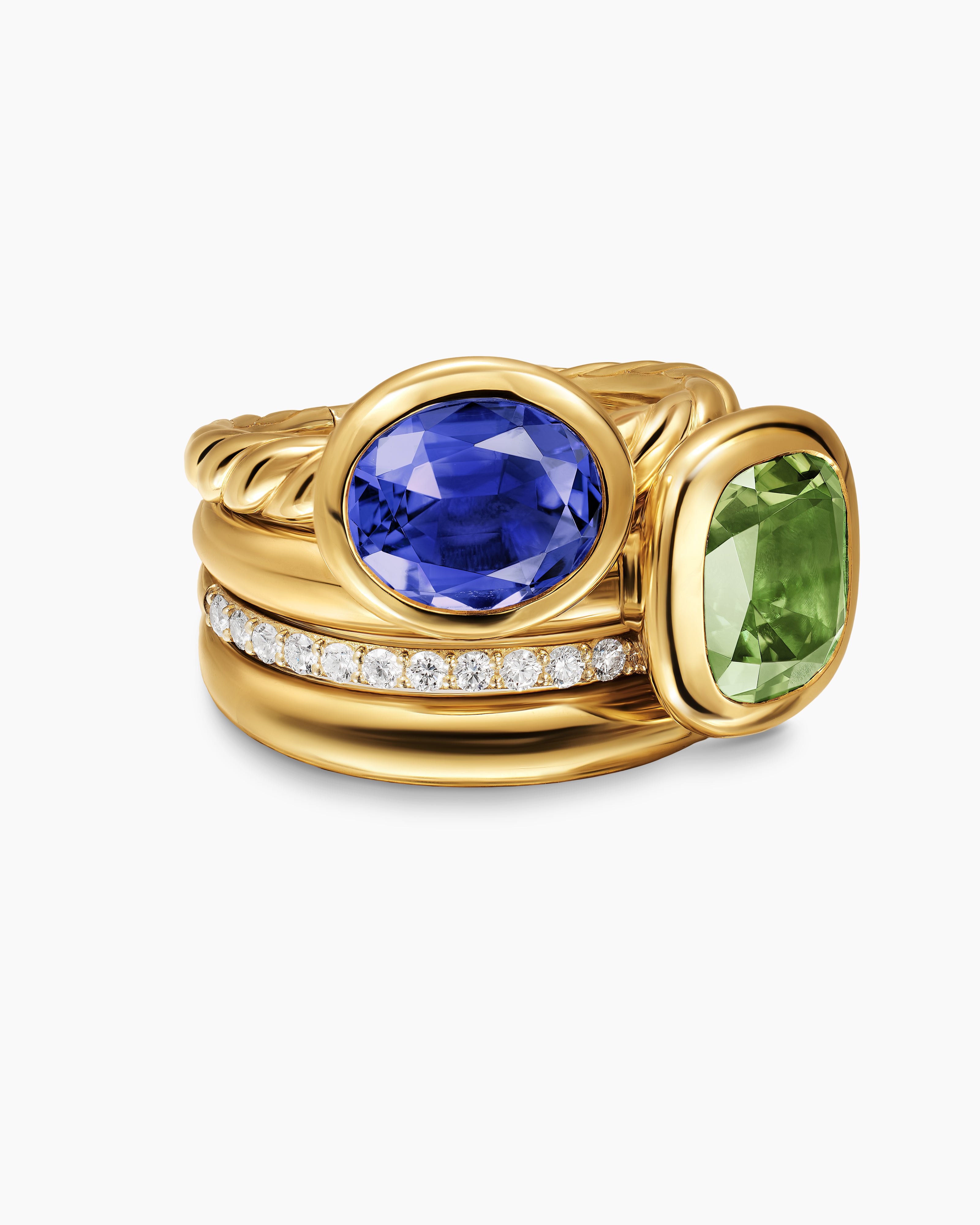 Womens DY Mercer Color Two Stone Cocktail Ring in 18K Yellow Gold with Diamonds, 17.7mm