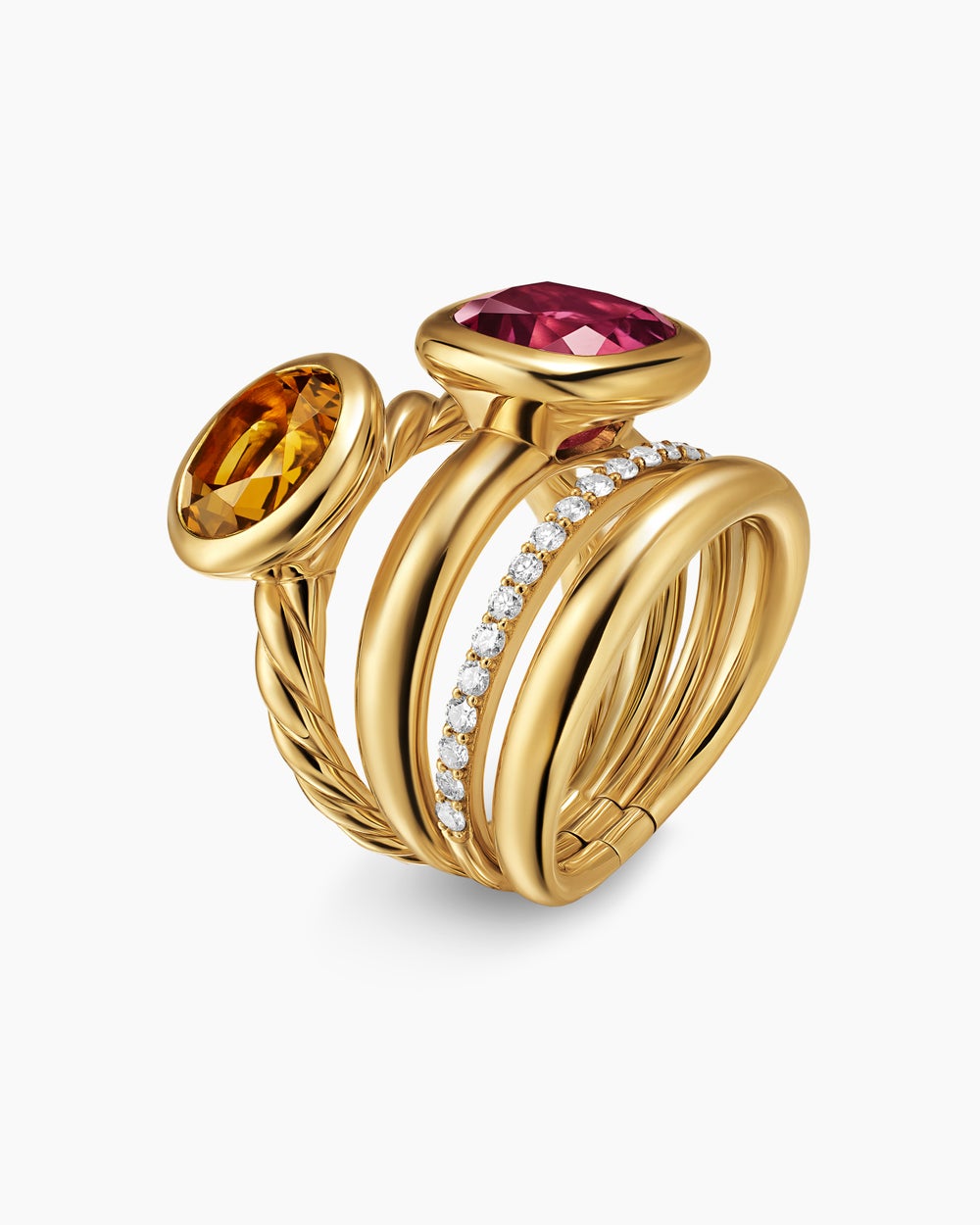 Womens DY Mercer Color Two Stone Cocktail Ring in 18K Yellow Gold with Diamonds, 17.7mm