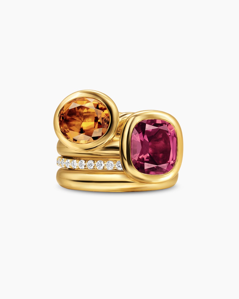 Womens DY Mercer Color Two Stone Cocktail Ring in 18K Yellow Gold with Diamonds, 17.7mm