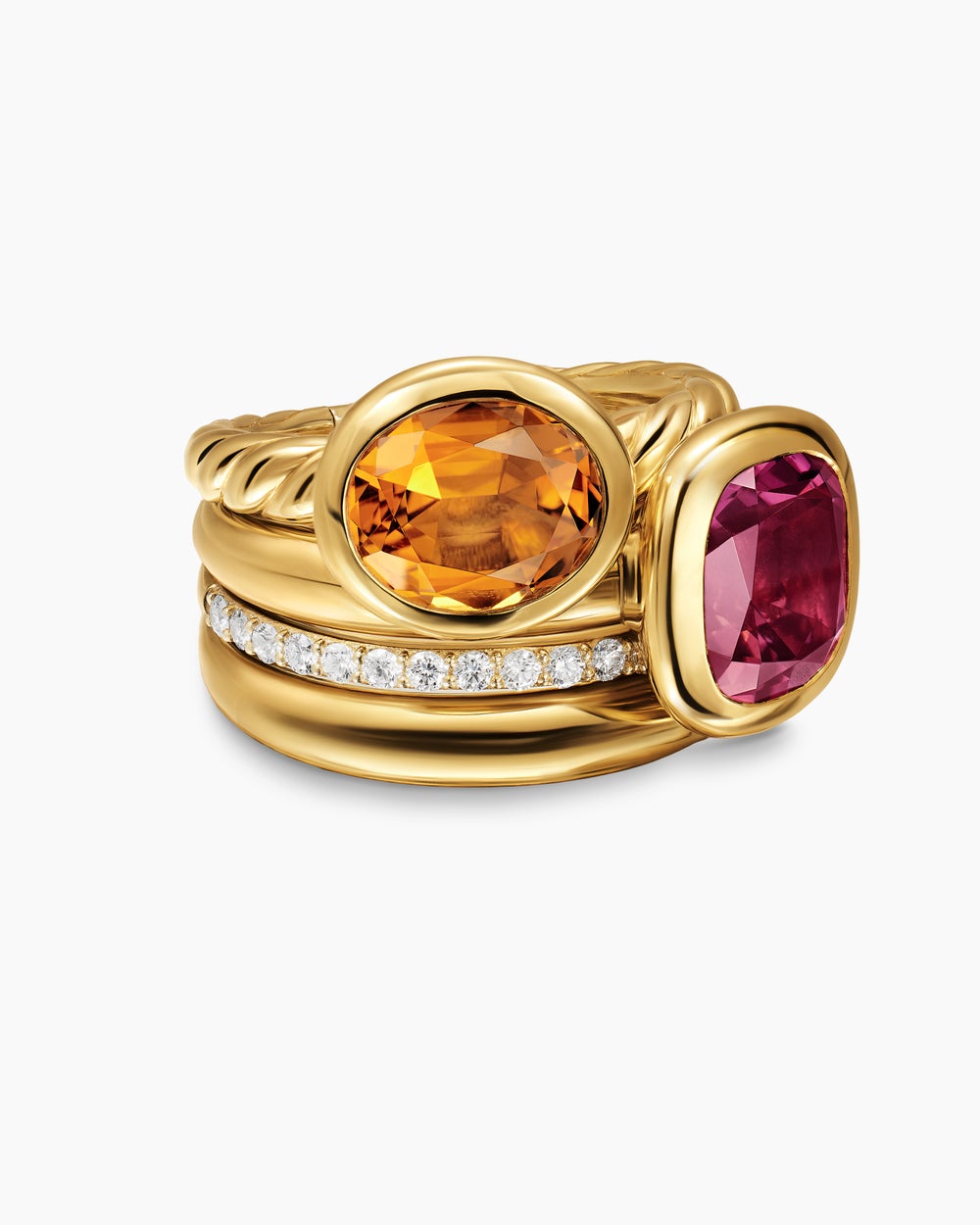 Womens DY Mercer Color Two Stone Cocktail Ring in 18K Yellow Gold with Diamonds, 17.7mm