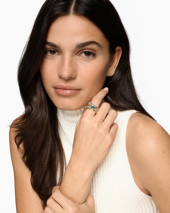 DY Mercer® Color Stone Multi Row Ring in Sterling Silver with 18K Yellow Gold, Blue Topaz and Diamonds, 10mm