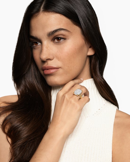 Chatelaine® Elongated Ring in 18K Yellow Gold with Diamonds, 19mm