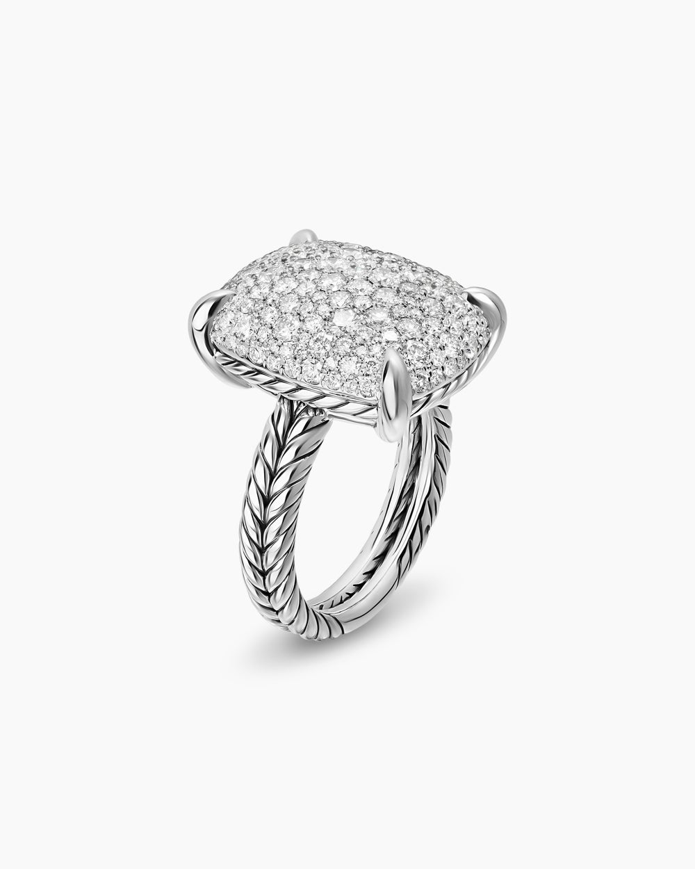 Womens Chatelaine Elongated Ring in Sterling Silver with Diamonds, 19mm