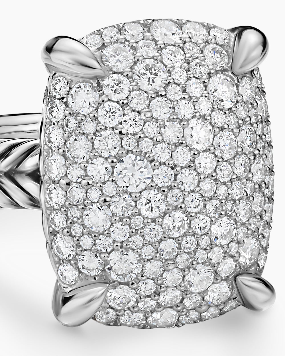 Womens Chatelaine Elongated Ring in Sterling Silver with Diamonds, 19mm