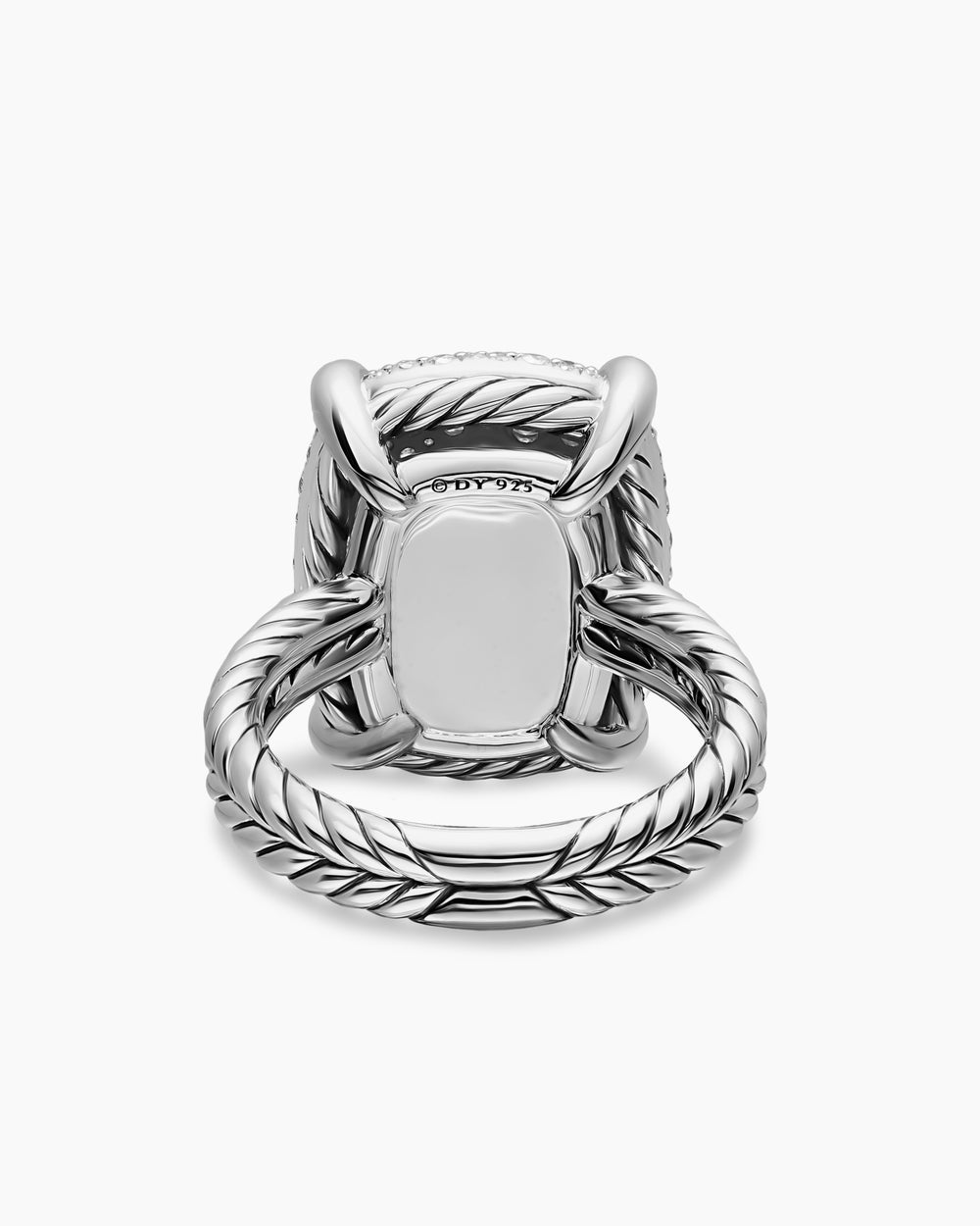 Womens Chatelaine Elongated Ring in Sterling Silver with Diamonds, 19mm