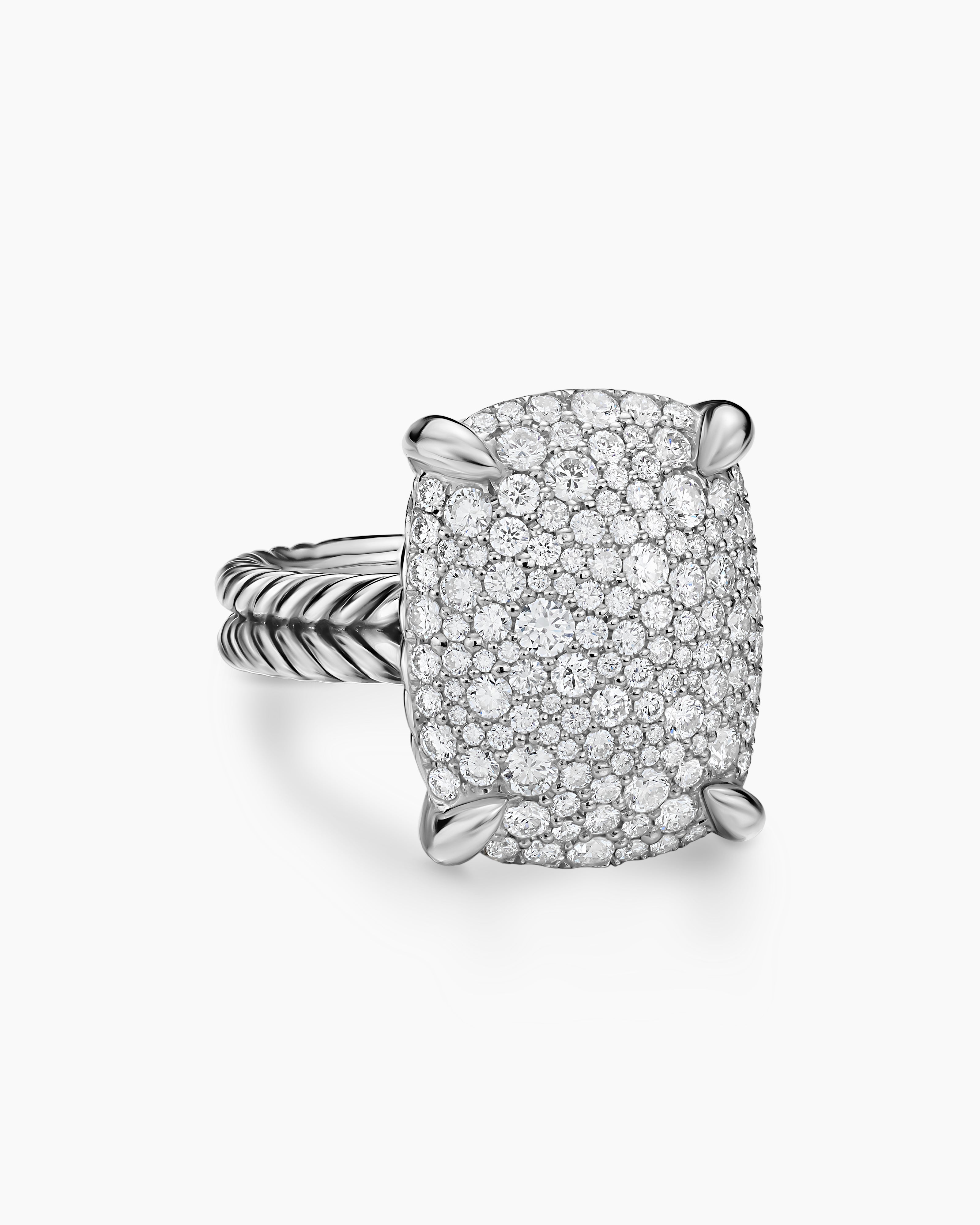 Womens Chatelaine Elongated Ring in Sterling Silver with Diamonds, 19mm