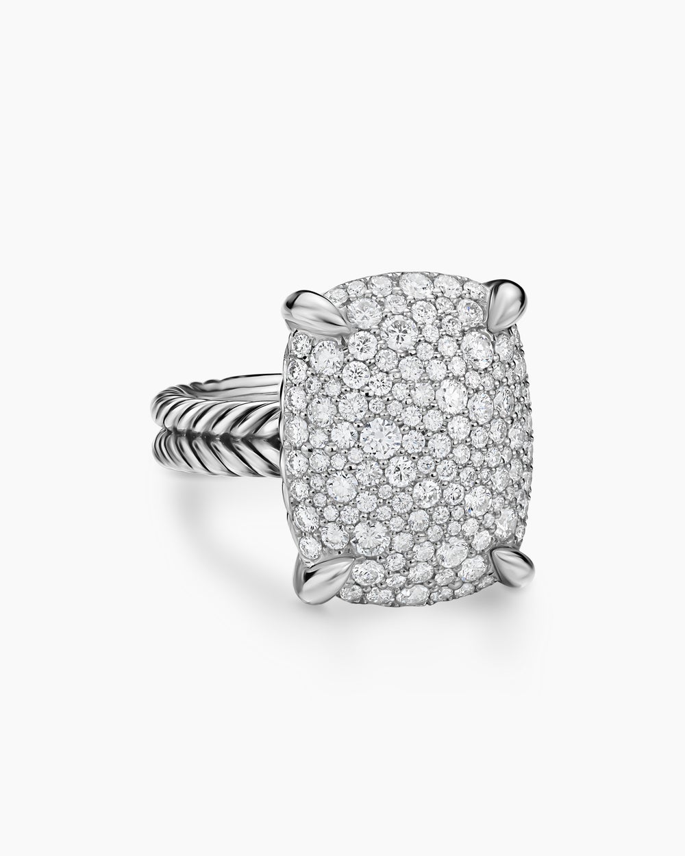 Womens Chatelaine Elongated Ring in Sterling Silver with Diamonds, 19mm