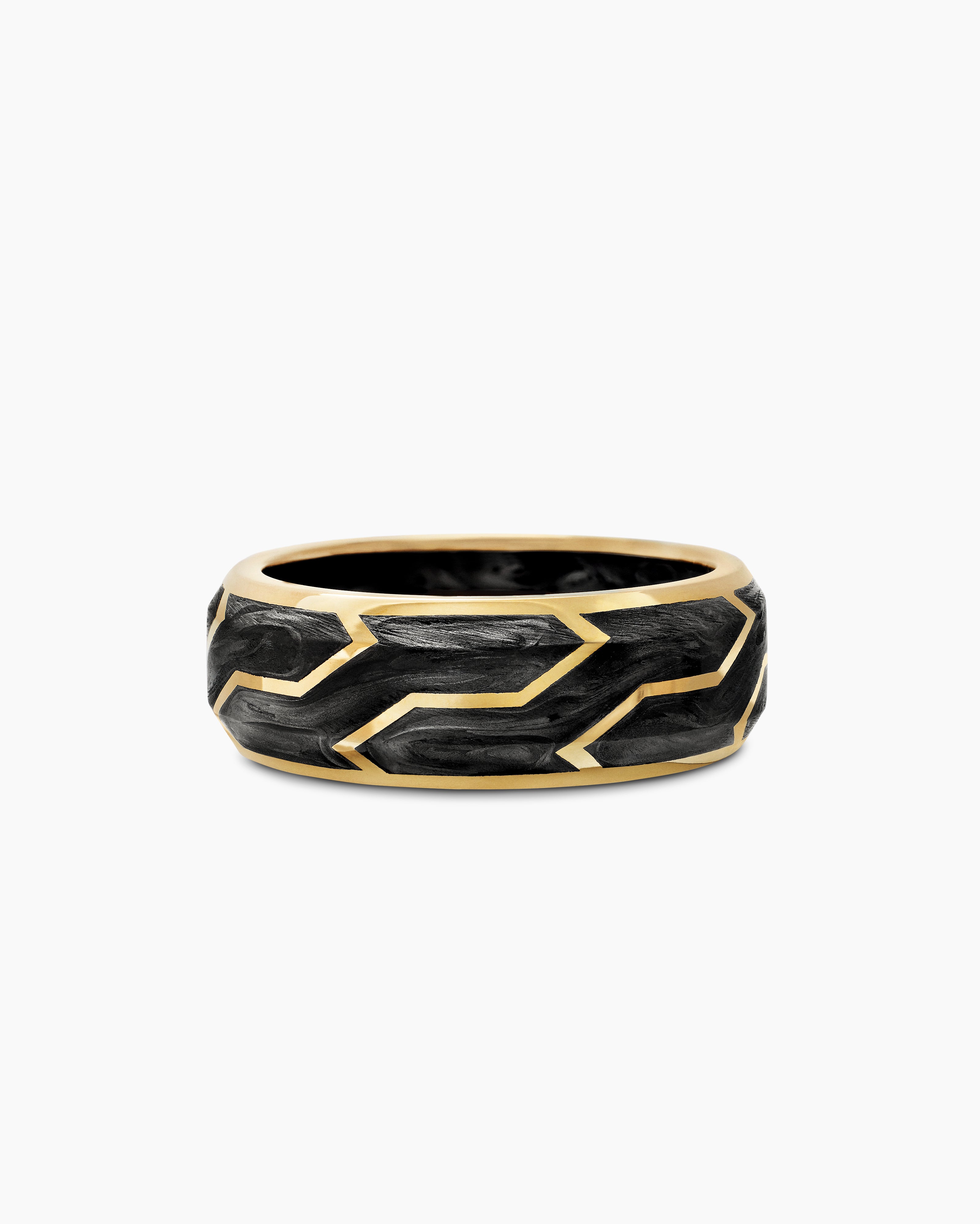 Mens Forged Carbon Band Ring with 18K Yellow Gold, 8.5mm
