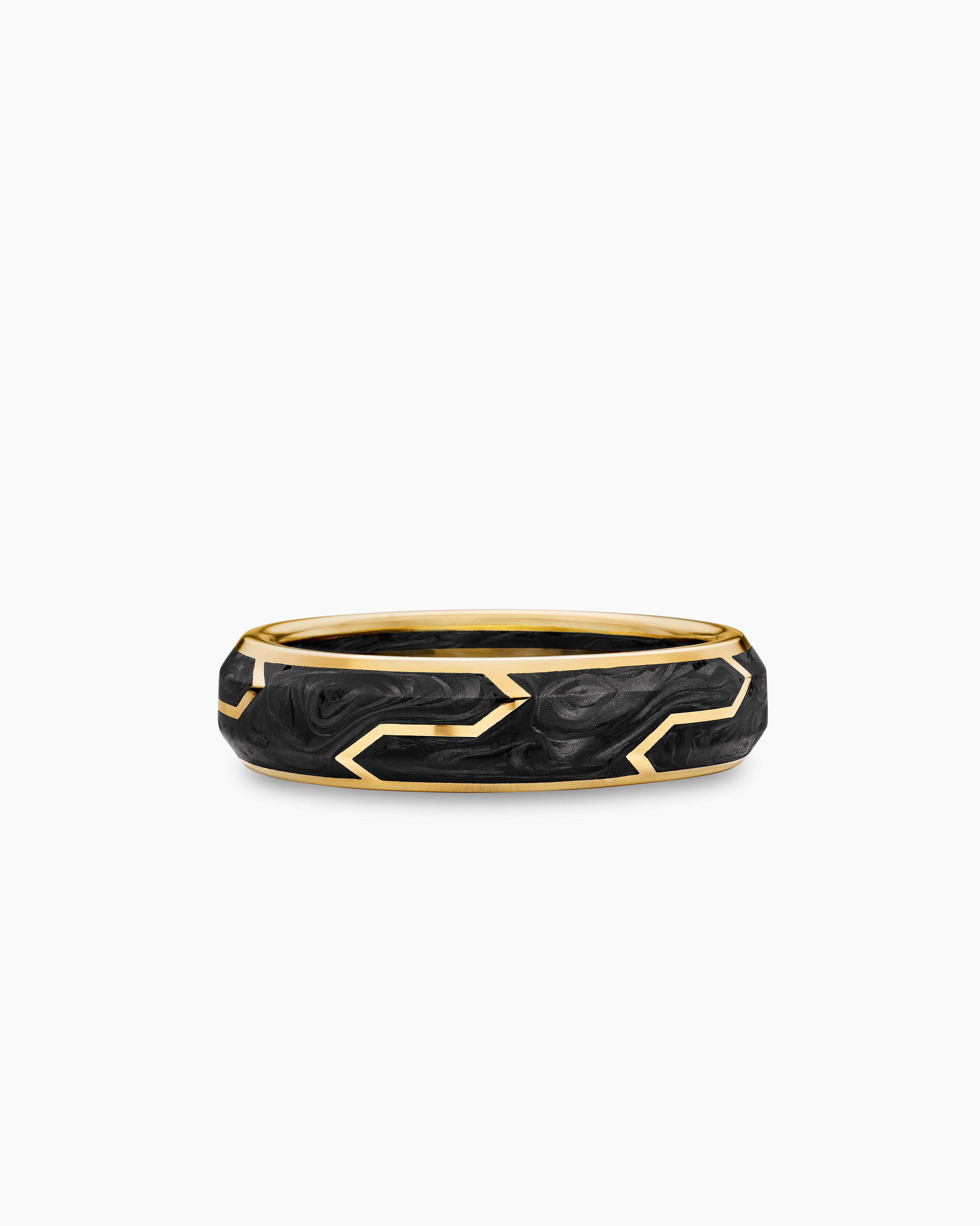 Mens Forged Carbon Band Ring with 18K Yellow Gold, 6mm