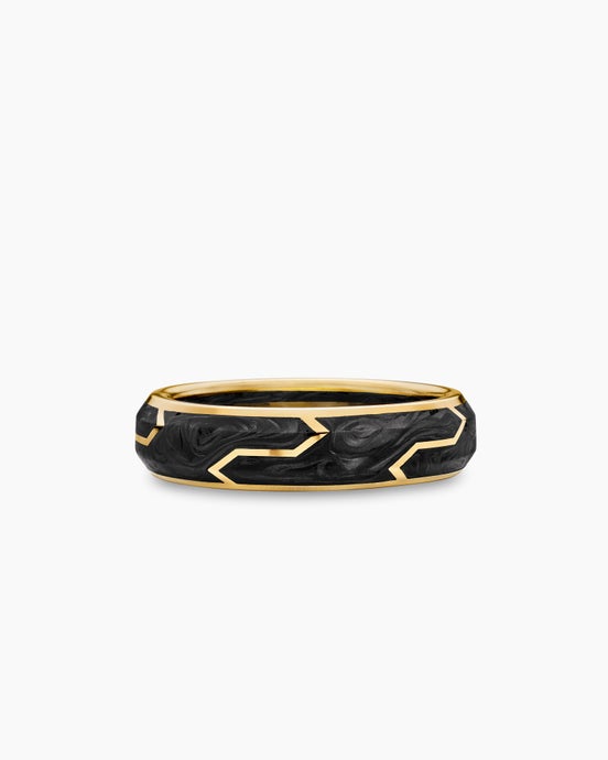 Forged Carbon Band Ring in 18K Yellow Gold, 6mm