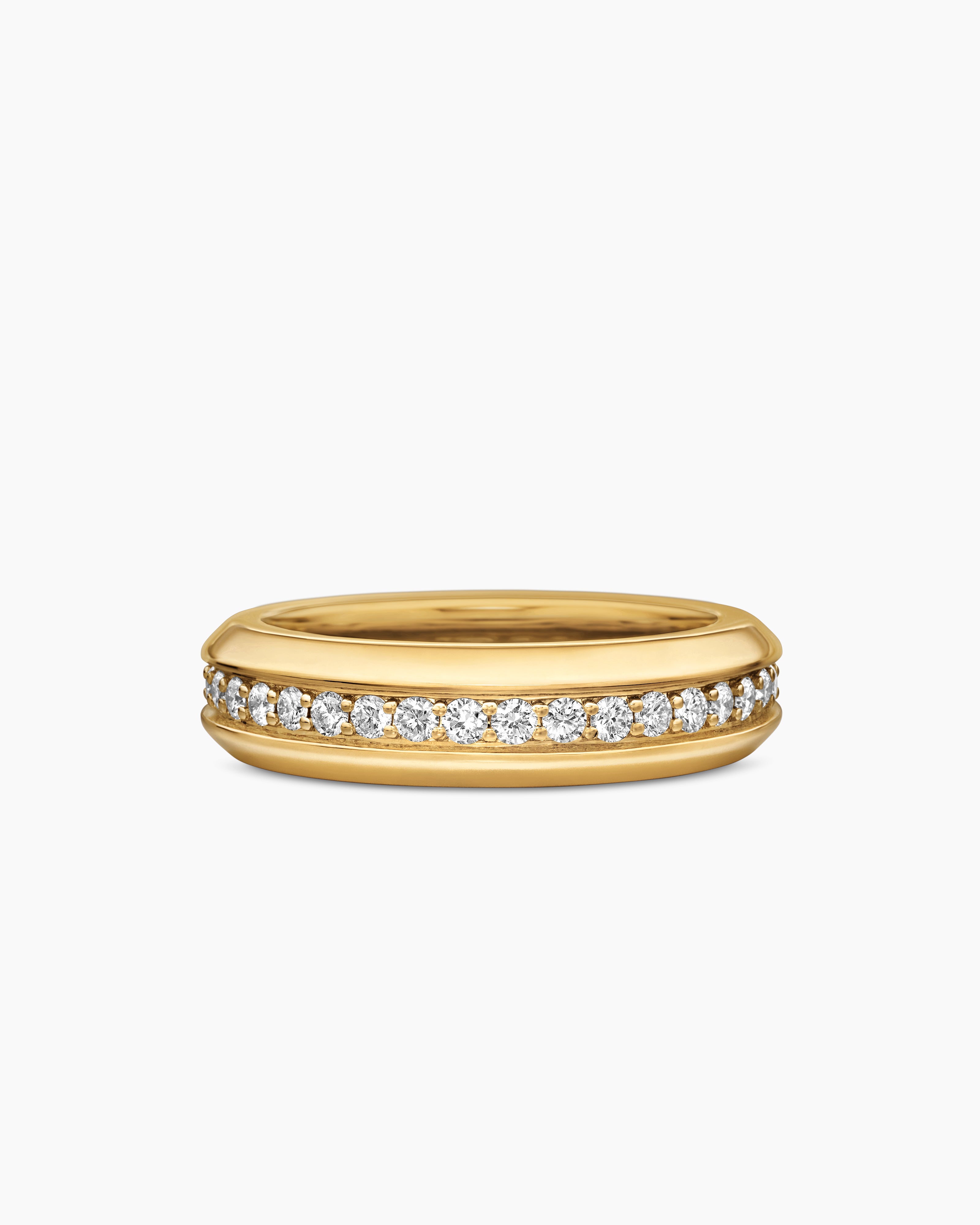 Mens Beveled Band Ring in 18K Yellow Gold with Diamonds, 6mm