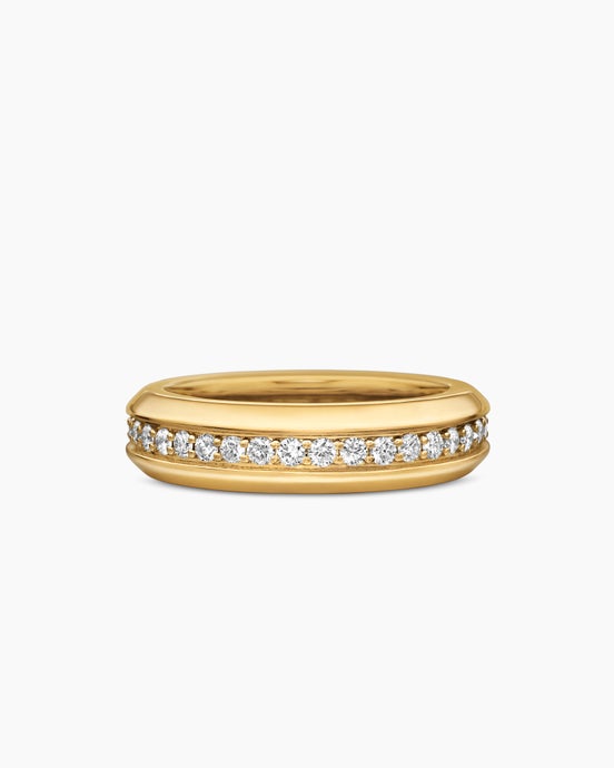 Beveled Band Ring in 18K Yellow Gold with Diamonds, 6mm