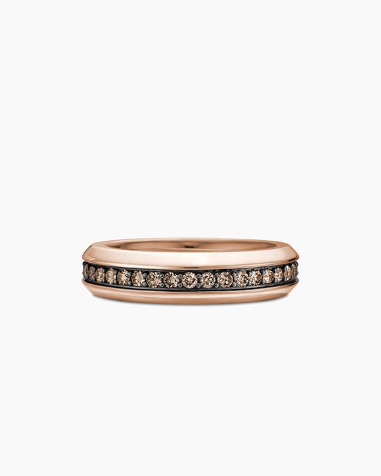 Beveled Band Ring in 18K Rose Gold with Cognac Diamonds, 6mm